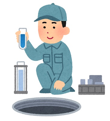 水を汲み取り水質を検査する様子のイラスト
